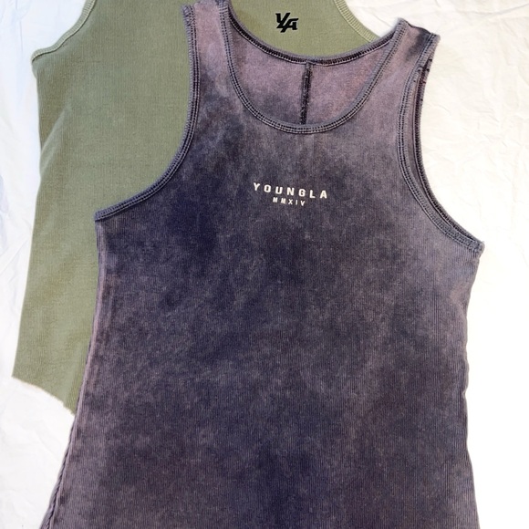 YoungLA Olive Green & Faded Purple Tank Tops - Picture 4 of 9
